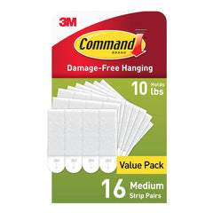 Command Picture Hanging Strips, Medium, White, Holds up to 12 lbs., 16-Pairs (32-Strips), Easy to Open Packaging