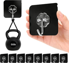 DDMY Heavy Duty Adhesive Hooks for Hanging 50lb(Max) Black Wall Hooks with Strong Sticky,No Damage Removable Hook Waterproof & Reusable for Bathroom, Kitchen, Shower, Outdoor Decor -8 Pack
