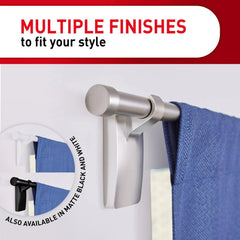Command 10 lb Satin Nickel Curtain Rod Hooks, 2 Hooks and 4 Strips, No Drilling Back to School Dorm Organizers, Use with Rod Diameters 0.5-0.75"
