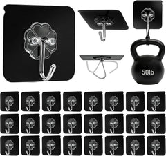 DDMY Adhesive Hooks for Hanging Heavy Duty 2026 Upgraded Black 24 Pack Sticky Wall Hooks 50lbs(Max) Reusable No Damage Hook Super Strong Waterproof for Bathroom, Kitchen, Home, Office and Outdoor