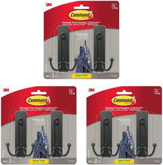 Command Large Matte Black Double Hooks, 2 Hooks and 2 Strips, Damage Free Hanging Wall Hooks with Adhesive Strips, No Tools Coat Hooks for Hanging Home Decor, Holds up to 4 lb (Pack of 3)
