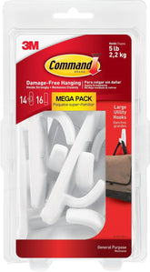 Command Large Utility Hooks, 14 Hooks and 16 Strips, Damage-Free Hanging Wall Hooks with Adhesive Strips, No Tools Adhesive Hooks for Hanging, Organization and Storage (Pack of 2)