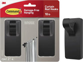 Command 10 lb Matte Black Curtain Rod Hooks, 2 Hooks and 4 Strips, No Drilling Back to School Dorm Organizers, Use with Rod Diameters 0.5-0.75" | 10 lb