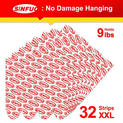 Sinfuo Damage Free Adhesive Strips for Frame, 32 XX-Large Picture Hanging Strips Refill, Removable Picture Hanger for Poster,Double Sided Tape Wall Sticky Heavy Duty Variety Pack