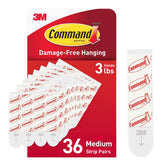 Command Indoor Medium Replacement Strips, 36 Strips, Damage-Free Wall Hanging, Re-Hang Medium Hooks for Home and Wall Decor, Holds up to 3 lb, White Adhesive