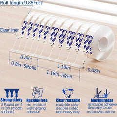 ZMUAXUAN 10 Rolls-9.85 FT Double Sided Mounting Tape Heavy Duty Removable,Clear Thick Nano Tape Adhesive Reusable,Wall Poster Picture Hanging Strips Putty, Sticky Tack Gel Glue for Hangers,Photo