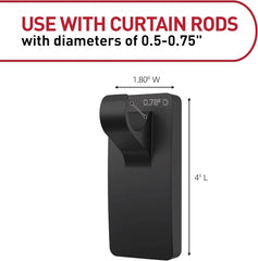 Command 10 lb Matte Black Curtain Rod Hooks, 2 Hooks and 4 Strips, No Drilling Back to School Dorm Organizers, Use with Rod Diameters 0.5-0.75" | 10 lb