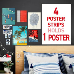 Command Poster Strips, 256 Strips Damage-Free Poster Hangers, No Tools Requried, Great for Home, Room, Wall, Office, and Dorm Decor, White Adhesive (Pack of 4)