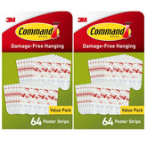 Command Small Poster Strips, 128 White Adhesive Strips (2 Packs of 64), Damage-Free Hanging for Posters, Kids’ Artwork, Banners & Signs, No Tools, Removes Cleanly