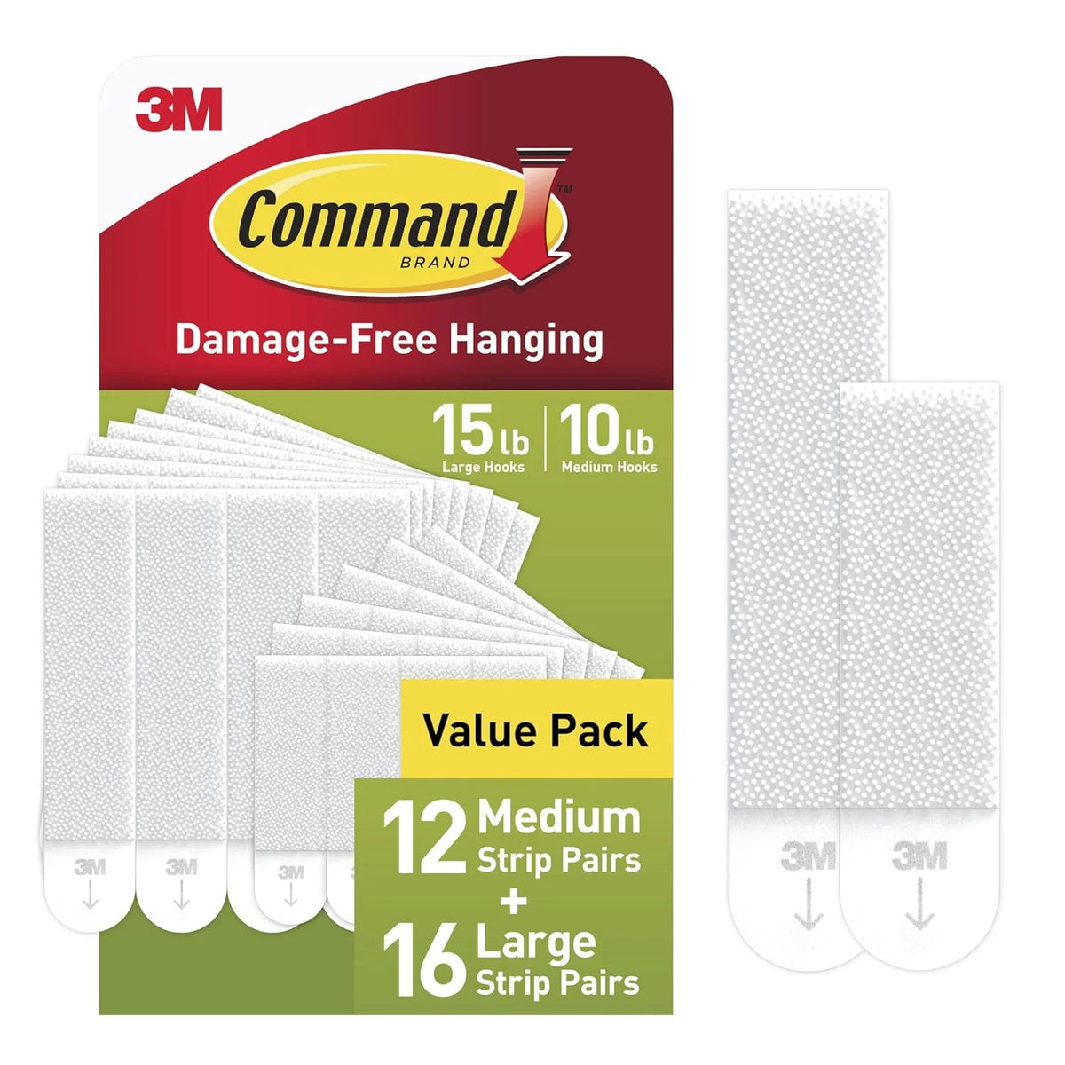 Command 15 lb & 10 lb Large and Medium 28 Pairs Picture Hanging Strips (56 Strips), Damage-Free Hangers for Picture Frames, No Tools Required, Great for Home Room Wall Decor, White Adhesive