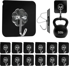 DDMY Black Heavy Duty Adhesive Hooks 2026 Upgraded 50lbs（Max） Sticky Wall Hooks for Hanging 12 Pack No Damage Hook Strong Waterproof Bathroom, Kitchen, Shower,Ceiling, Office and Outside Decor Hanger