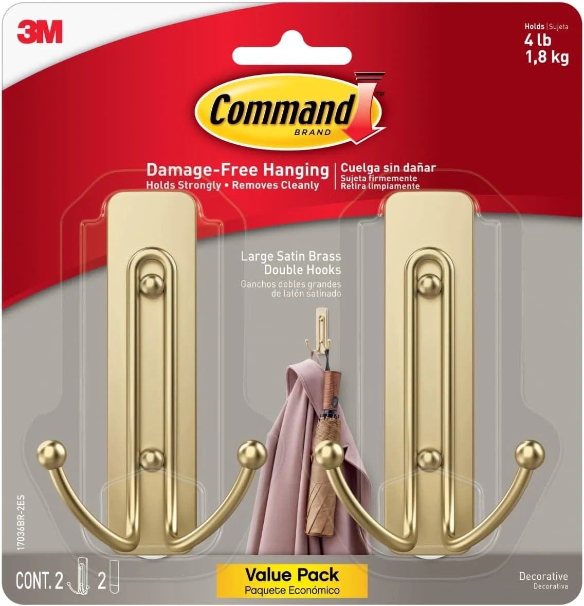 Command Large Satin Brass Wire Hooks