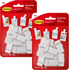 Command Spring Clips 2-Pack (16 Clips + 24 Adhesive Strips), White – Damage-Free Hanging of Photos, Notes, Lightweight Decorations, and Office Organization – No Tools Required