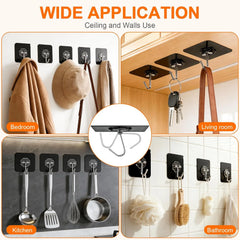 DDMY Adhesive Hooks for Hanging Heavy Duty 2026 Upgraded Black 24 Pack Sticky Wall Hooks 50lbs(Max) Reusable No Damage Hook Super Strong Waterproof for Bathroom, Kitchen, Home, Office and Outdoor