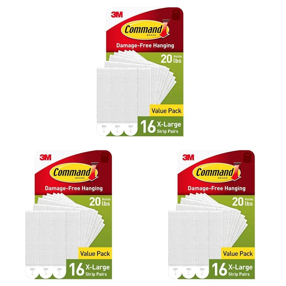 Command 20 lb X-Large Picture Hanging Strips, 16 Pairs White Strips Heavy Duty Picture Hanger (Pack of 3)