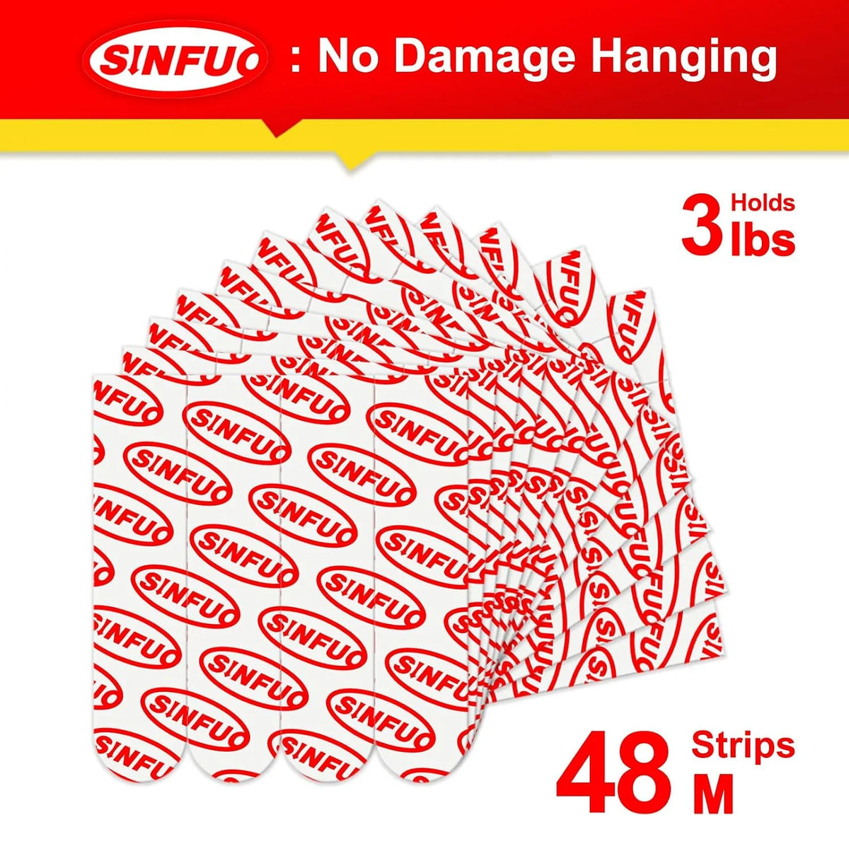 Sinfuo 48 Medium Picture Tape for Walls No Damage, Adhesive Strips for Wall Hooks, Removable Picture Hanging Strips, Residue Free Tape Home Double Sided Tape Heavy Duty Variety Pack
