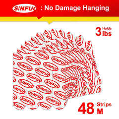 Sinfuo 48 Medium Picture Tape for Walls No Damage, Adhesive Strips for Wall Hooks, Removable Picture Hanging Strips, Residue Free Tape Home Double Sided Tape Heavy Duty Variety Pack
