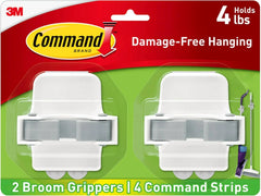 Command Broom Grippers, 2 Hangers and 4 Strips, Damage-Free Mop and Broom Holder Wall Mount, Household Cleaning Tool Organizer for Kitchen, Laundry Room, Closet, Holds up to 4 lb (Pack of 6)