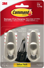 Command Medium Brushed Nickel Hooks, 2 Wall Hook and 4 Strips, Damage-Free Hanging with Adhesive, No Tools Hanging Back to School Decorations, Holds up to 3 lb