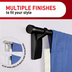 Command 10 lb Matte Black Curtain Rod Hooks, 2 Hooks and 4 Strips, No Drilling Back to School Dorm Organizers, Use with Rod Diameters 0.5-0.75" | 10 lb