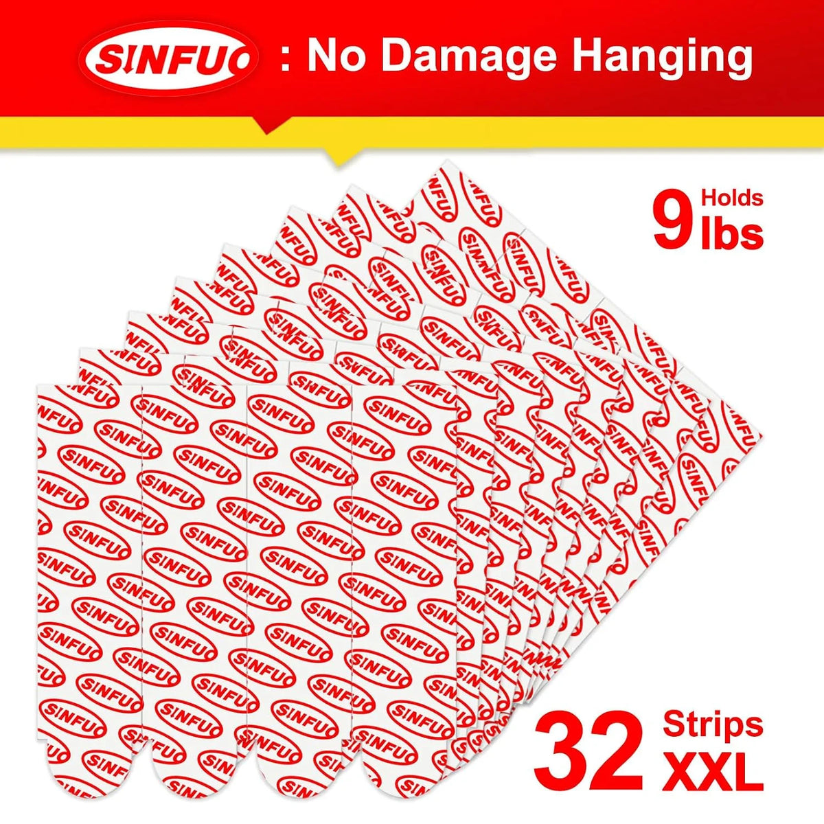 Sinfuo Damage Free Adhesive Strips for Frame, 32 XX-Large Picture Hanging Strips Refill, Removable Picture Hanger for Poster，Double Sided Tape Wall Sticky Heavy Duty Variety Pack