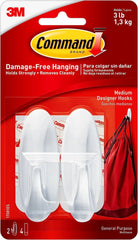 Command Medium Designer Hooks, 2 Hooks and 4 Strips, Damage-Free Hanging Wall Hook with Adhesive Strips, Adhesive Hooks for Hanging Back to School Dorm Organizers, Holds up to 3 lb