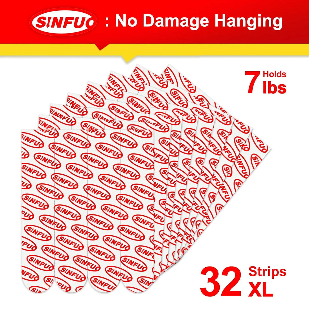 Sinfuo 32 X-Large Picture Hanging Strips Refill,No Damage Adhesive Strips for Frame, Removable Picture Hanger for Poster，Wall Sticky Double Sided Tape Heavy Duty Variety Pack