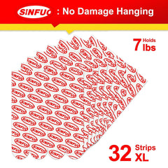 Sinfuo 32 X-Large Picture Hanging Strips Refill,No Damage Adhesive Strips for Frame, Removable Picture Hanger for Poster，Wall Sticky Double Sided Tape Heavy Duty Variety Pack
