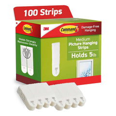 Command Medium Picture Hanging Strips, 5 lb per Strip, 100 Pairs, White