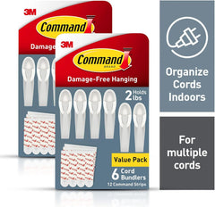 Command Plastic Cord Bundlers, Damage-Free Cable Organizer, No Tools Required, 12 Gray and 24 Adhesive Strips