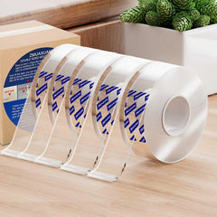 ZMUAXUAN Nano Tape Adhesive Reusable,Double Sided Mounting Tape Heavy Duty Removable,Picture Hanging Strips Poster Putty,Clear Thick Gel Sticky Tack Wall Glue for Hangers,Photo(9.85 FT-5 Pack)