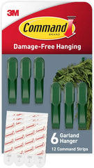 Command Fireplace Mantle Garland Holder for Displaying Garlands, Wreaths, and Holiday Decor Without Leaving Damage, Holes, or Residue, Holds 2lbs, Green, 6 Pack